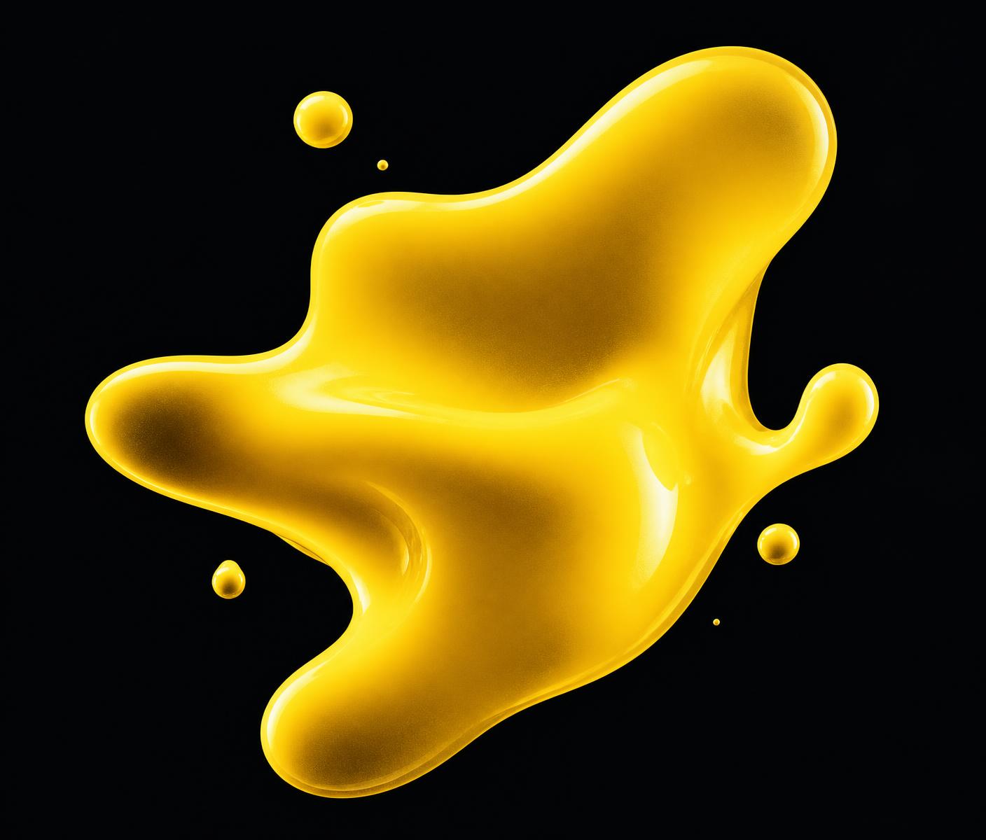 Abstract glossy yellow liquid shape on a black background